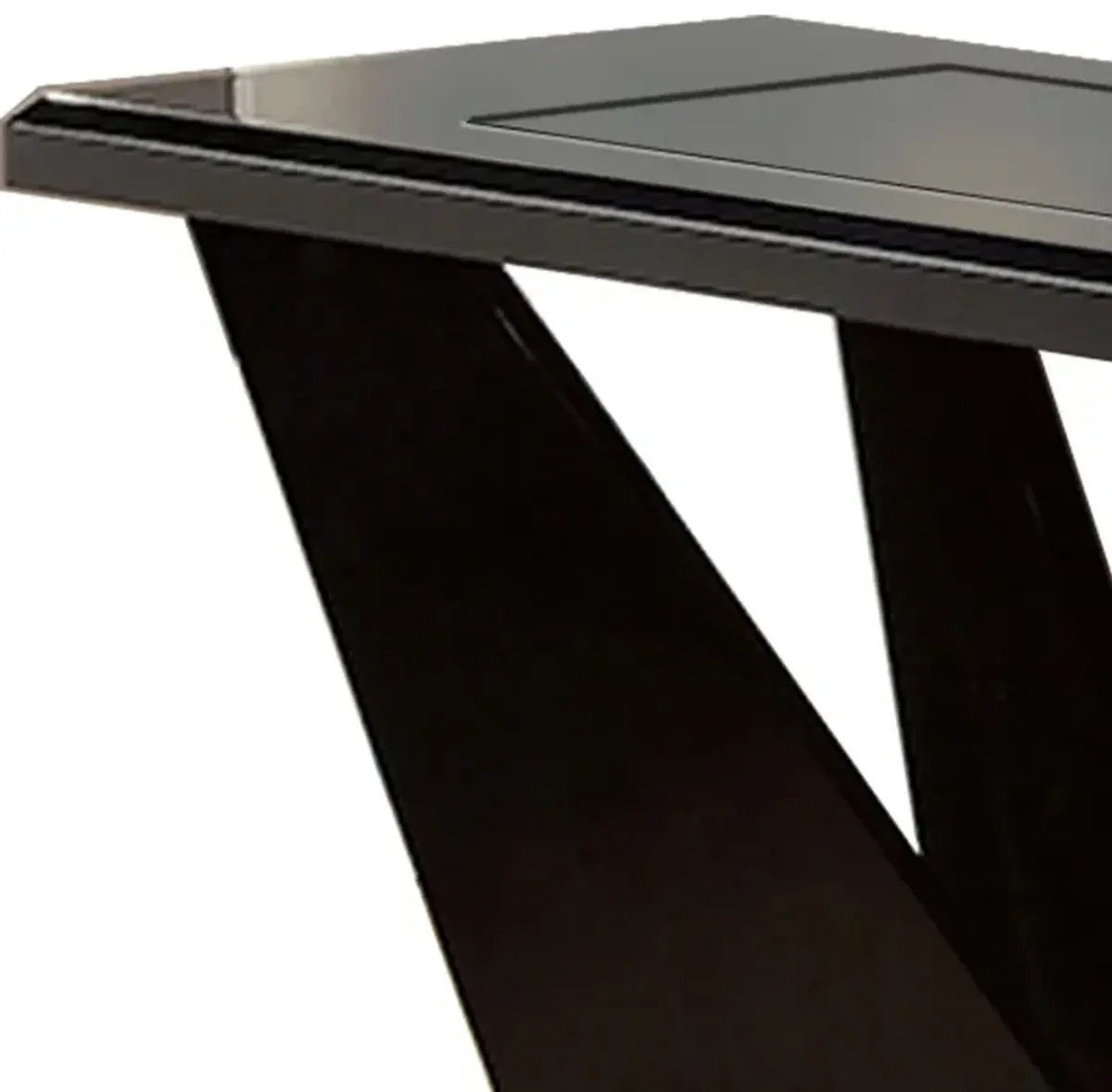 Pera 47 Inch Sofa Console Table, Glass Insert Surface, Geometric, Black-Benzara