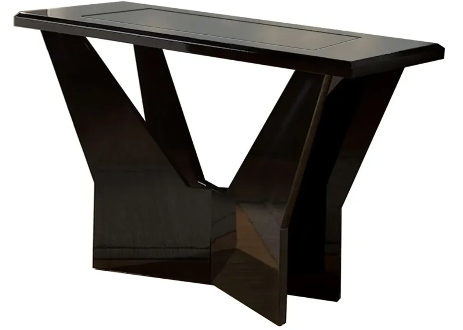 Pera 47 Inch Sofa Console Table, Glass Insert Surface, Geometric, Black-Benzara