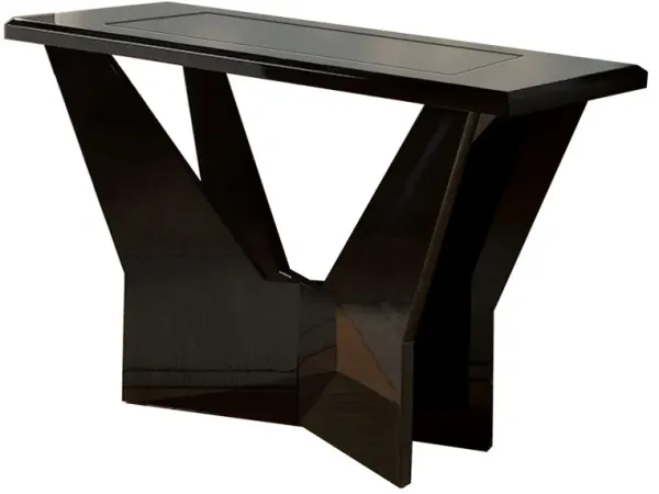 Pera 47 Inch Sofa Console Table, Glass Insert Surface, Geometric, Black