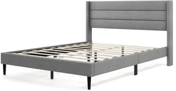 Hivvago Linen Upholstered Platform Bed Frame with Wingback Headboard
