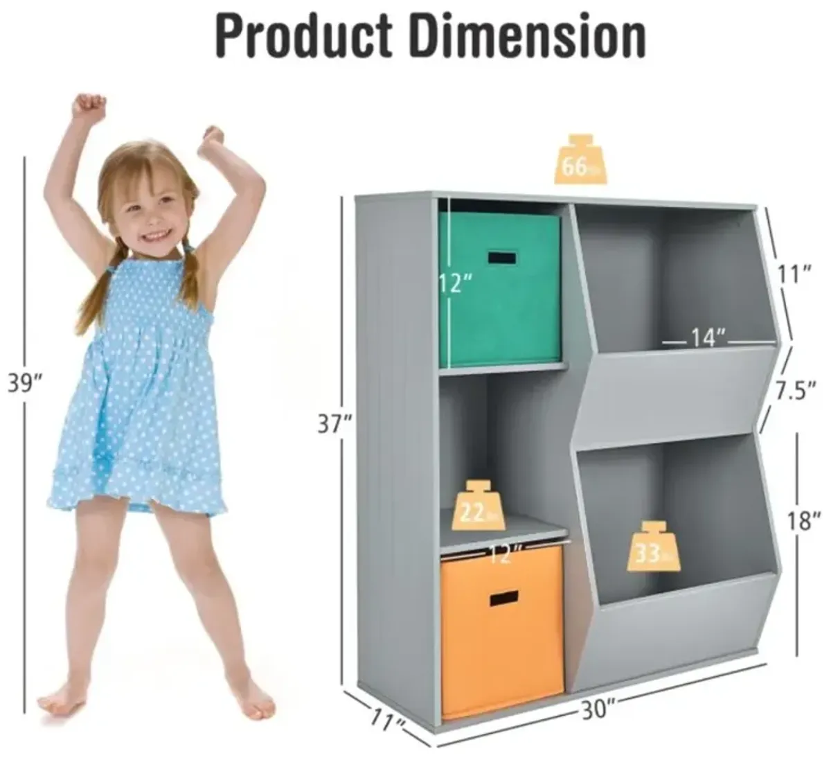 Hivvago Kids Toy Storage Cabinet Shelf Organizer