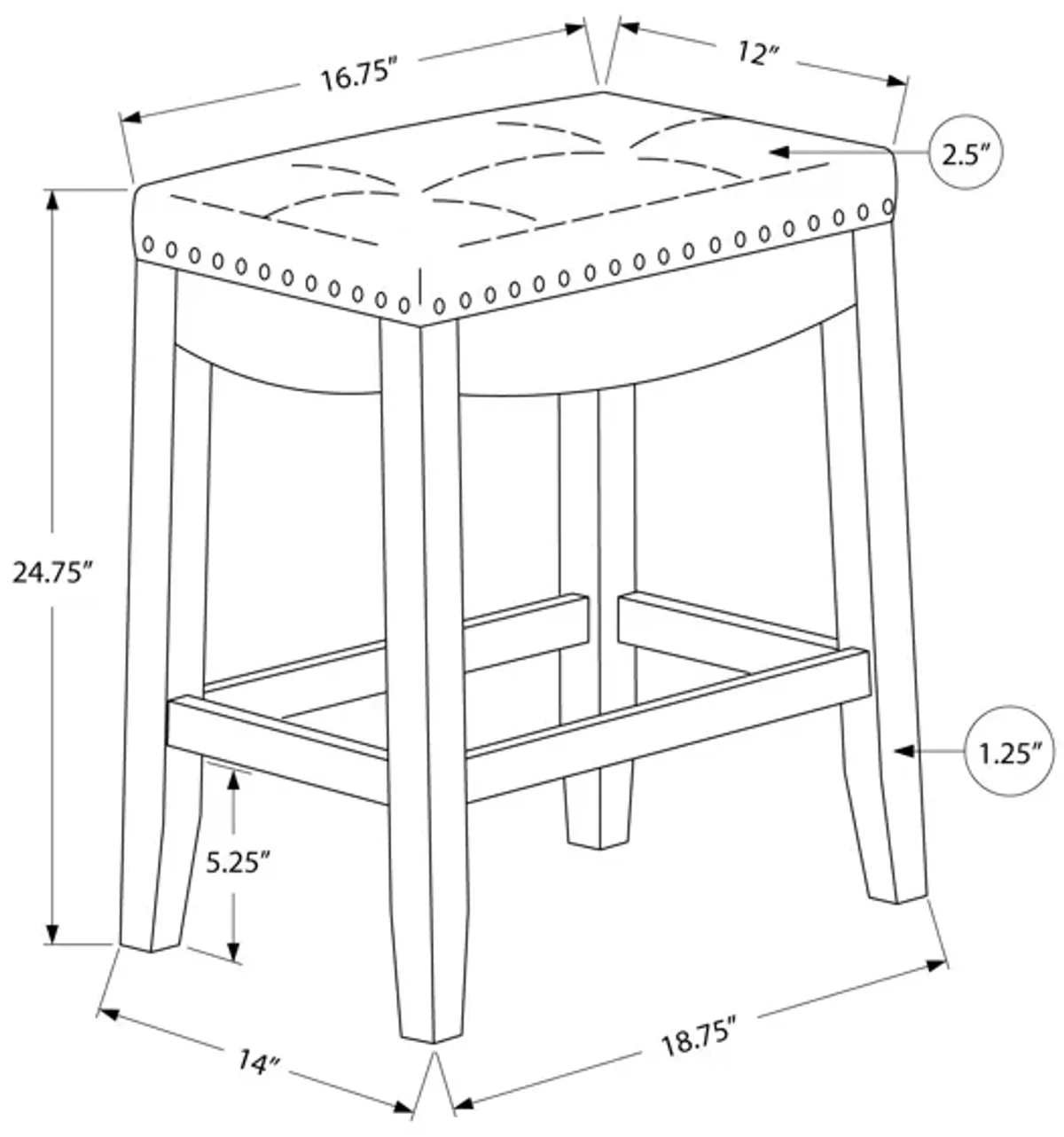 Monarch Specialties Bar Stool, Set Of 2, Counter Height, Saddle Seat, Kitchen, Wood, Pu Leather Look, Transitional