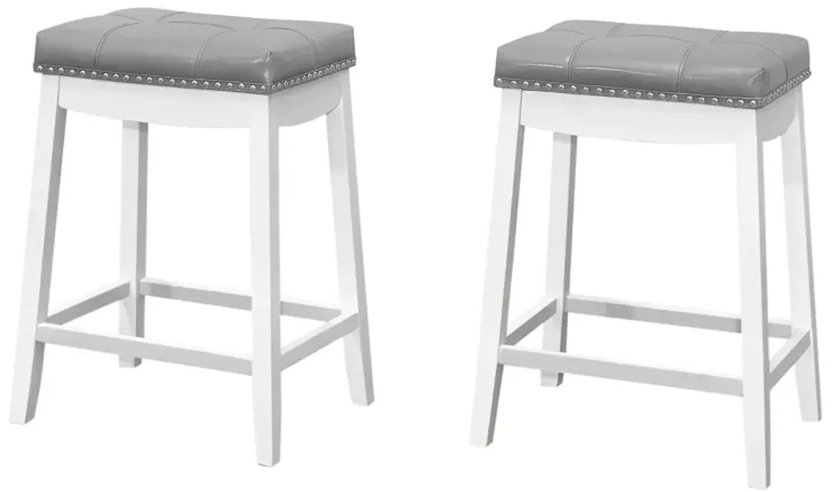 Monarch Specialties Bar Stool, Set Of 2, Counter Height, Saddle Seat, Kitchen, Wood, Pu Leather Look, Transitional