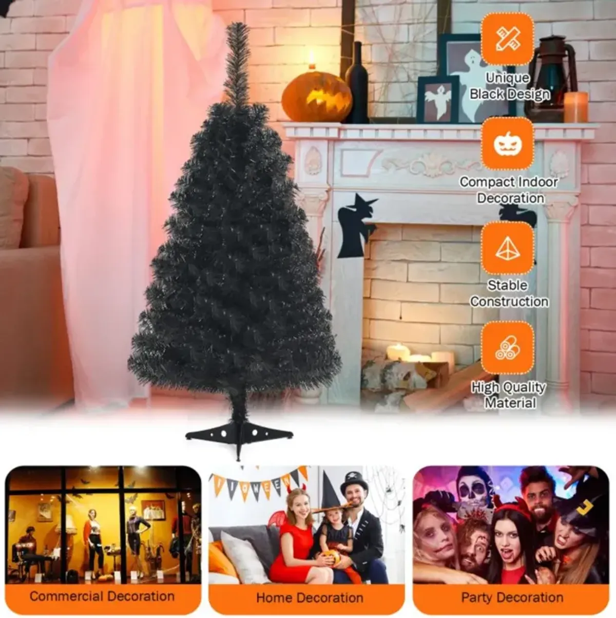 36 Inch Unlit Artificial Christmas Mini Tree with Plastic Stand