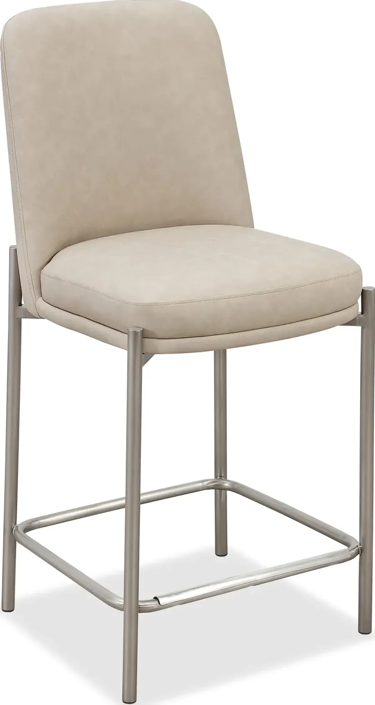 Dion Upholstered Counter Stool in Camel Synthetic Leather and Brushed Nickel Metal - Set of 2