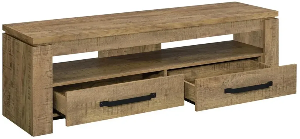 59 Inch TV Media Entertainment Console with 2 Drawers, Warm Wood Brown - Benzara