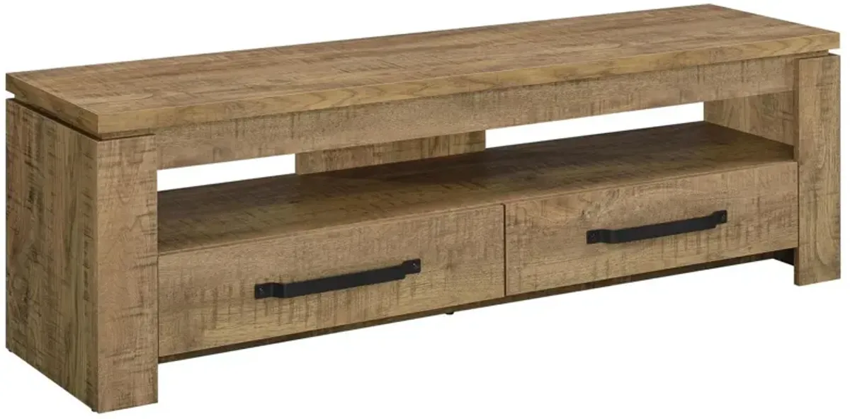 59 Inch TV Media Entertainment Console with 2 Drawers, Warm Wood Brown - Benzara