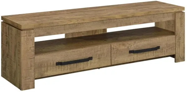 59 Inch TV Media Entertainment Console with 2 Drawers, Warm Wood Brown - Benzara