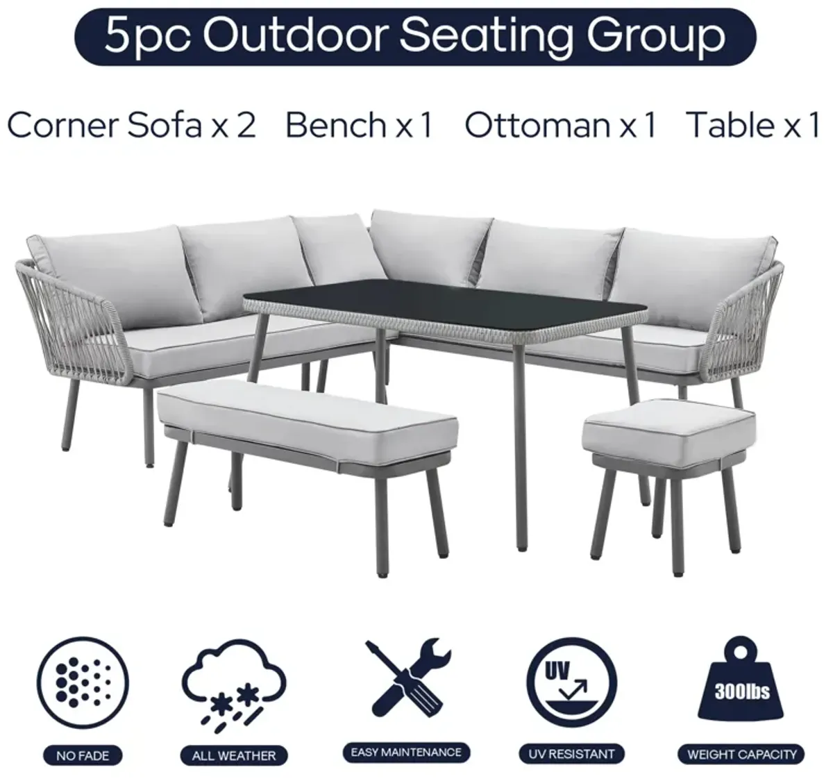 Inspired Home Brailynn  Outdoor 5pc Seating Group