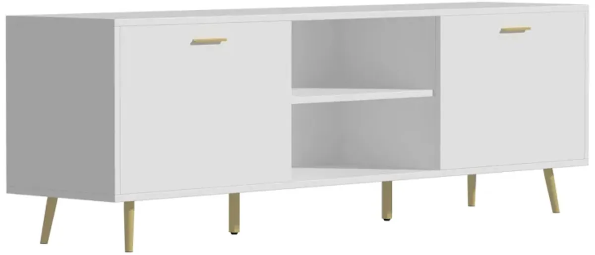 69 in. W White Wood TV Stand Console Entertainment Center for TV up to 75 in.