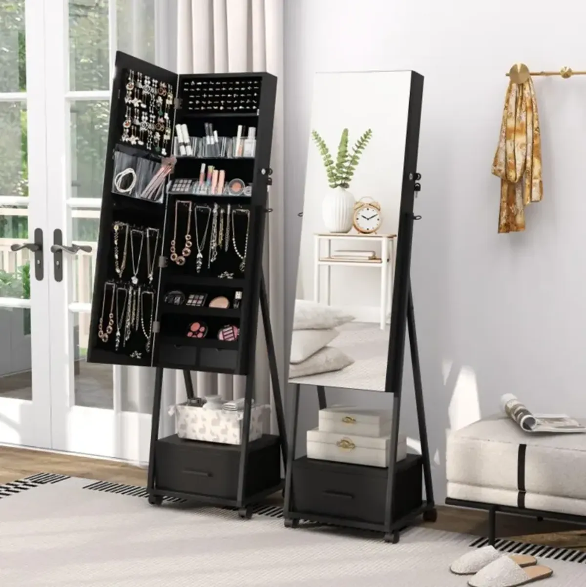 Hivvago Jewelry Cabinet with Full-Length Mirror-Black