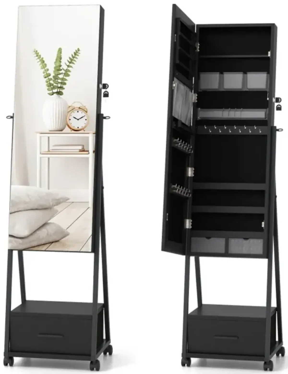 Hivvago Jewelry Cabinet with Full-Length Mirror-Black