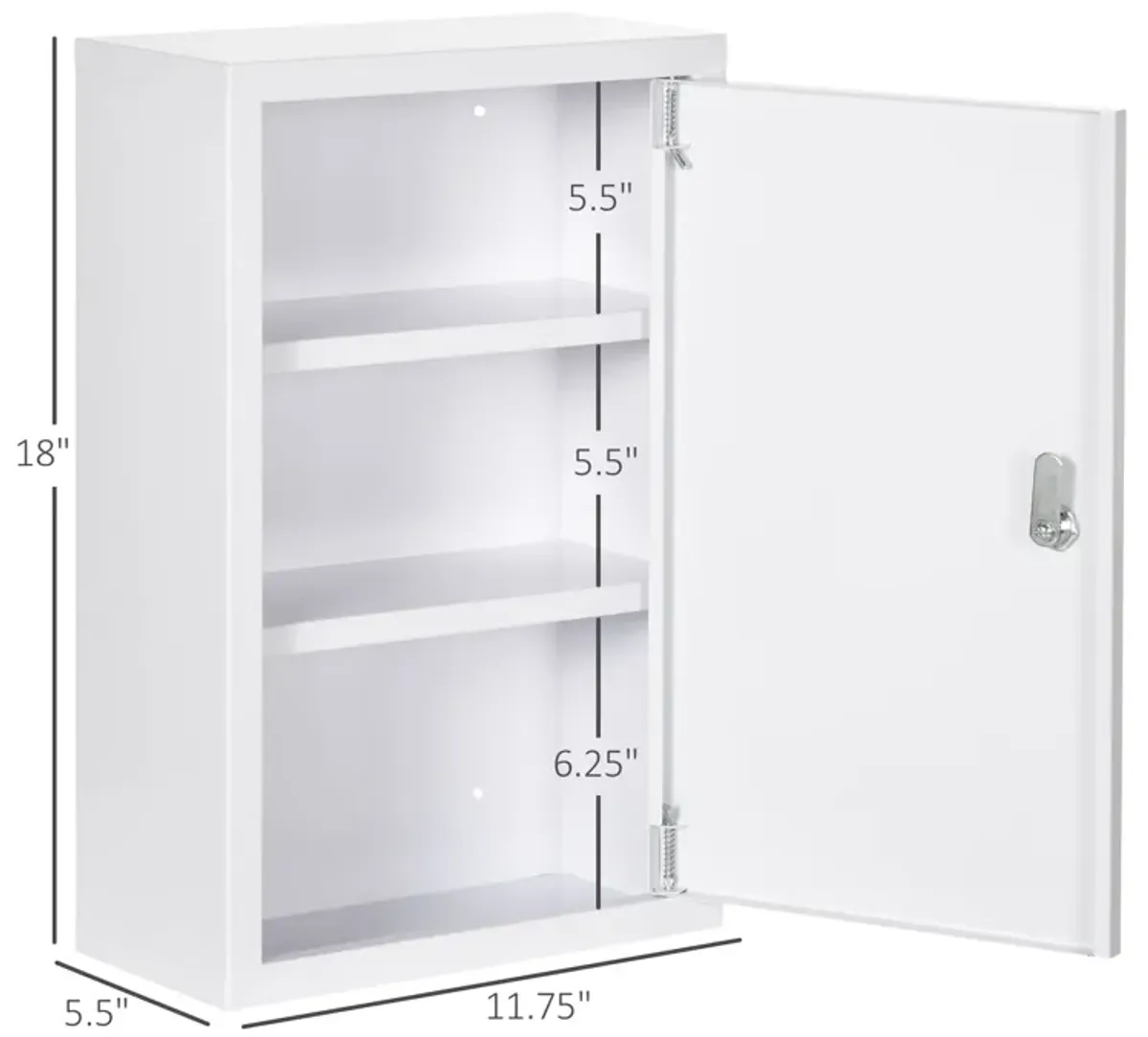 White Medicine Cabinet: 12"x18" Lockable, 3-Tier Steel with Keys