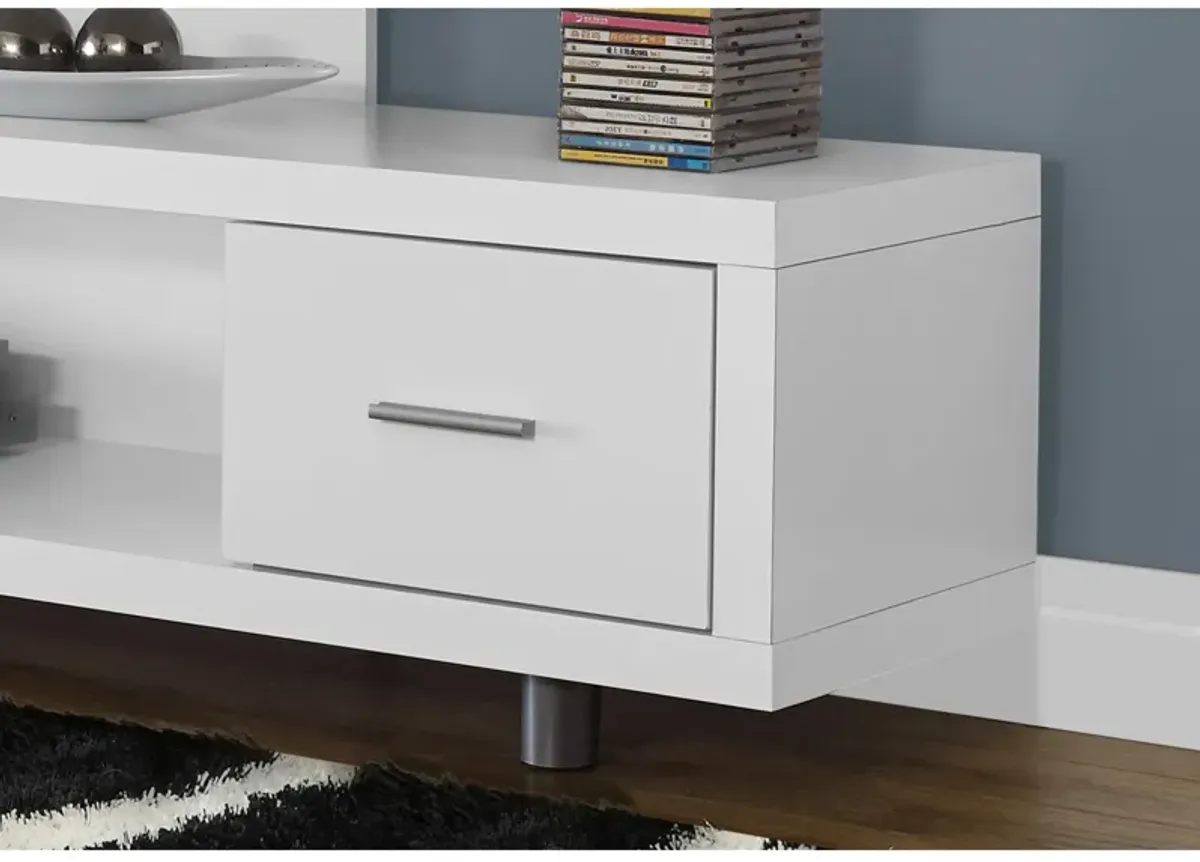 Monarch Specialties I 2573 Tv Stand, 60 Inch, Console, Media Entertainment Center, Storage Cabinet, Living Room, Bedroom, Laminate, White, Contemporary, Modern