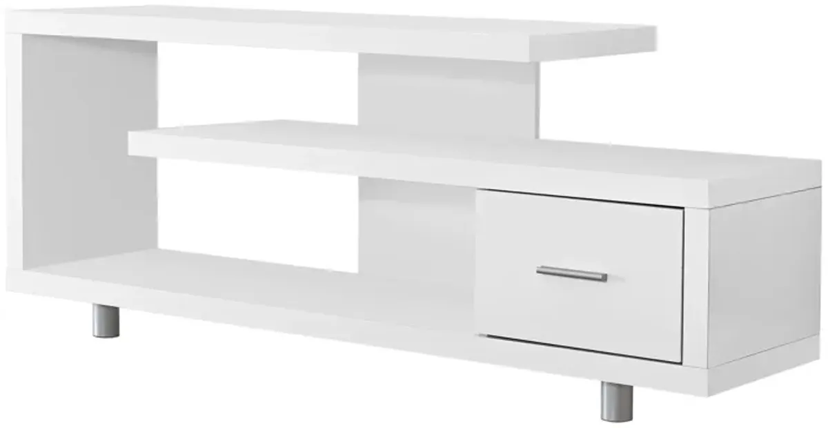 Monarch Specialties I 2573 Tv Stand, 60 Inch, Console, Media Entertainment Center, Storage Cabinet, Living Room, Bedroom, Laminate, White, Contemporary, Modern