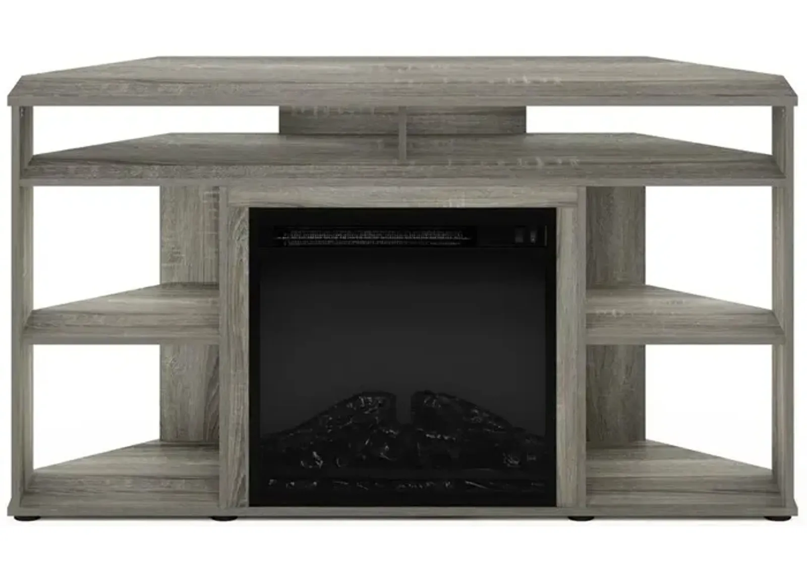 Furinno Jensen Corner TV Stand with Fireplace for TV up to 55 Inches, French Oak Grey