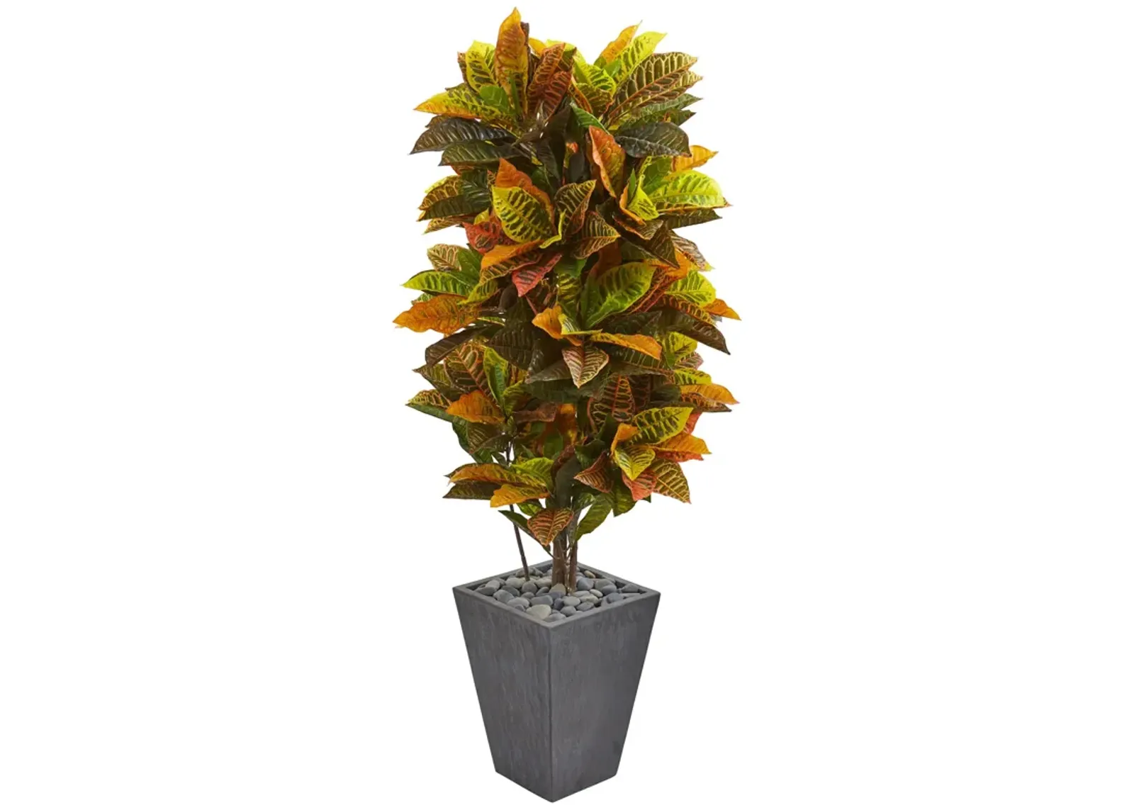 HomPlanti 5.5" Croton Artificial Plant in Slate Planter (Real Touch)