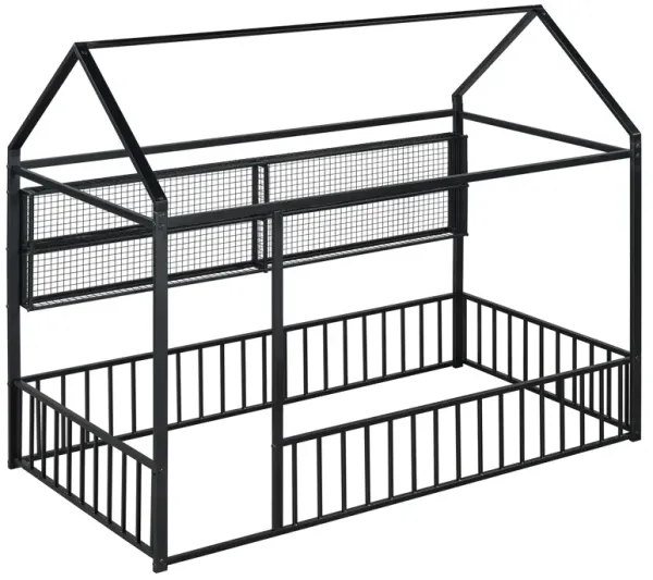 Merax Metal House Bed Frame with Fence and Shelves