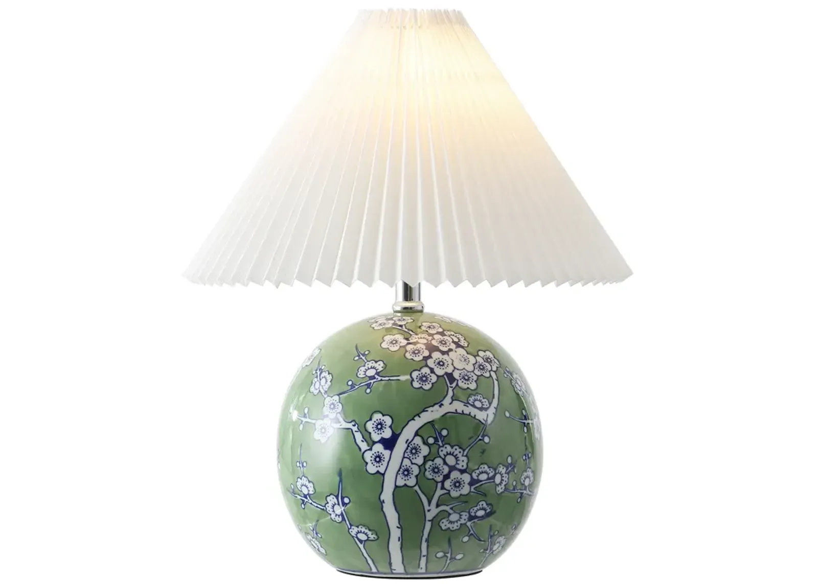 Shishen Cottage Classic Chinoiserie Ceramic Orb LED Table Lamp with Pleated Shade