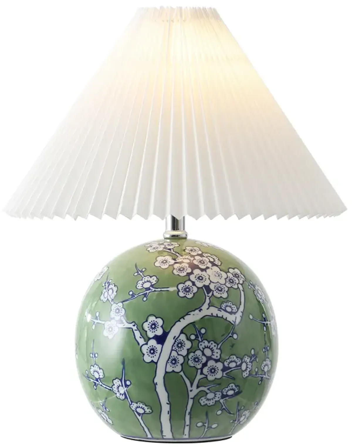 Shishen Cottage Classic Chinoiserie Ceramic Orb LED Table Lamp with Pleated Shade