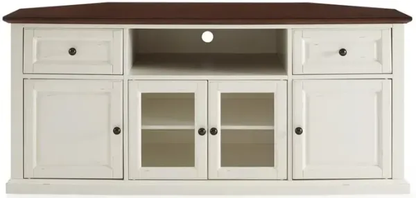 FurniFact Stylish 60 Corner TV Console Featuring Antique Bronze Hardware and Storage