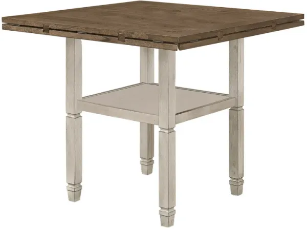 52-60 Inch Counter Height Table, Open Bottom Shelf, 4 Drop Leaves, Brown  - Benzara