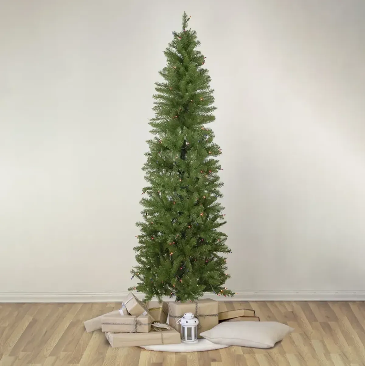 6.5' Pre-Lit Silver Lake Fir Pencil Artificial Christmas Tree  Multi Lights