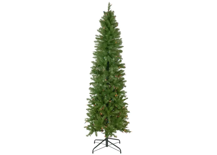 6.5' Pre-Lit Silver Lake Fir Pencil Artificial Christmas Tree  Multi Lights