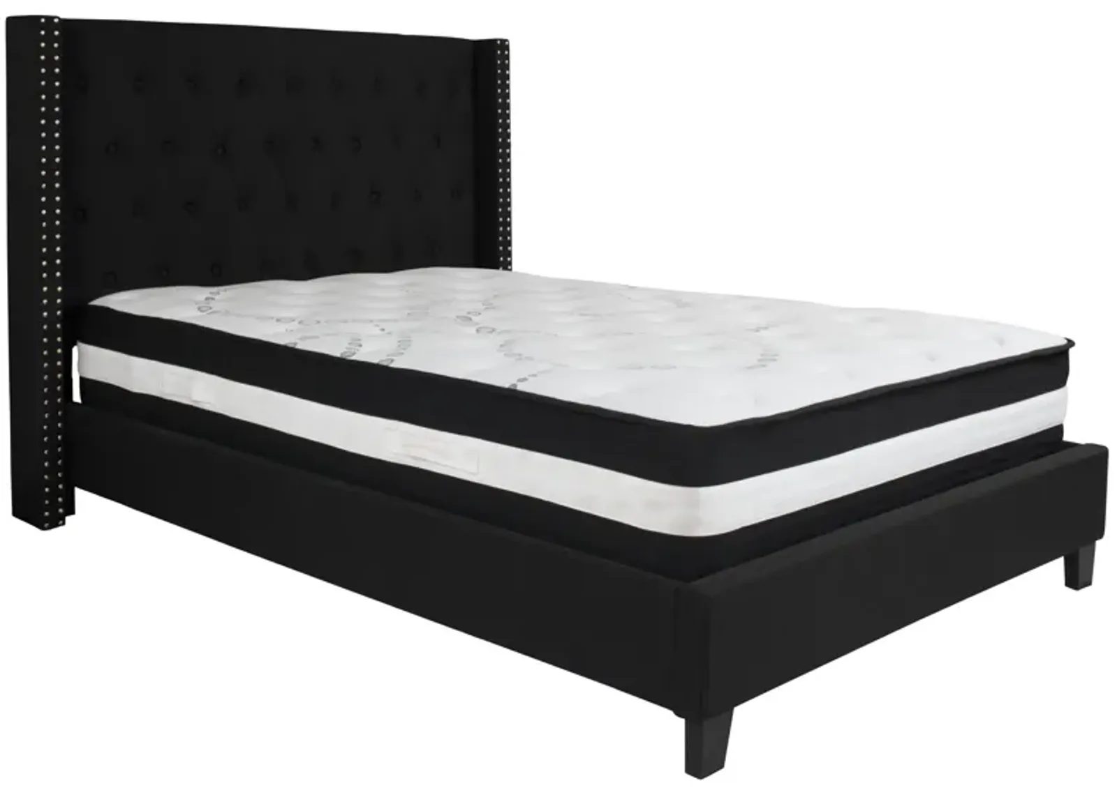 Riverdale Full Size Tufted Upholstered Platform Bed in Black Fabric with Pocket Spring Mattress