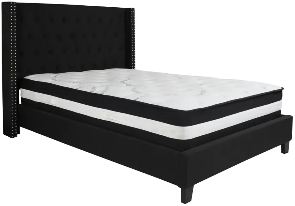 Riverdale Full Size Tufted Upholstered Platform Bed in Black Fabric with Pocket Spring Mattress