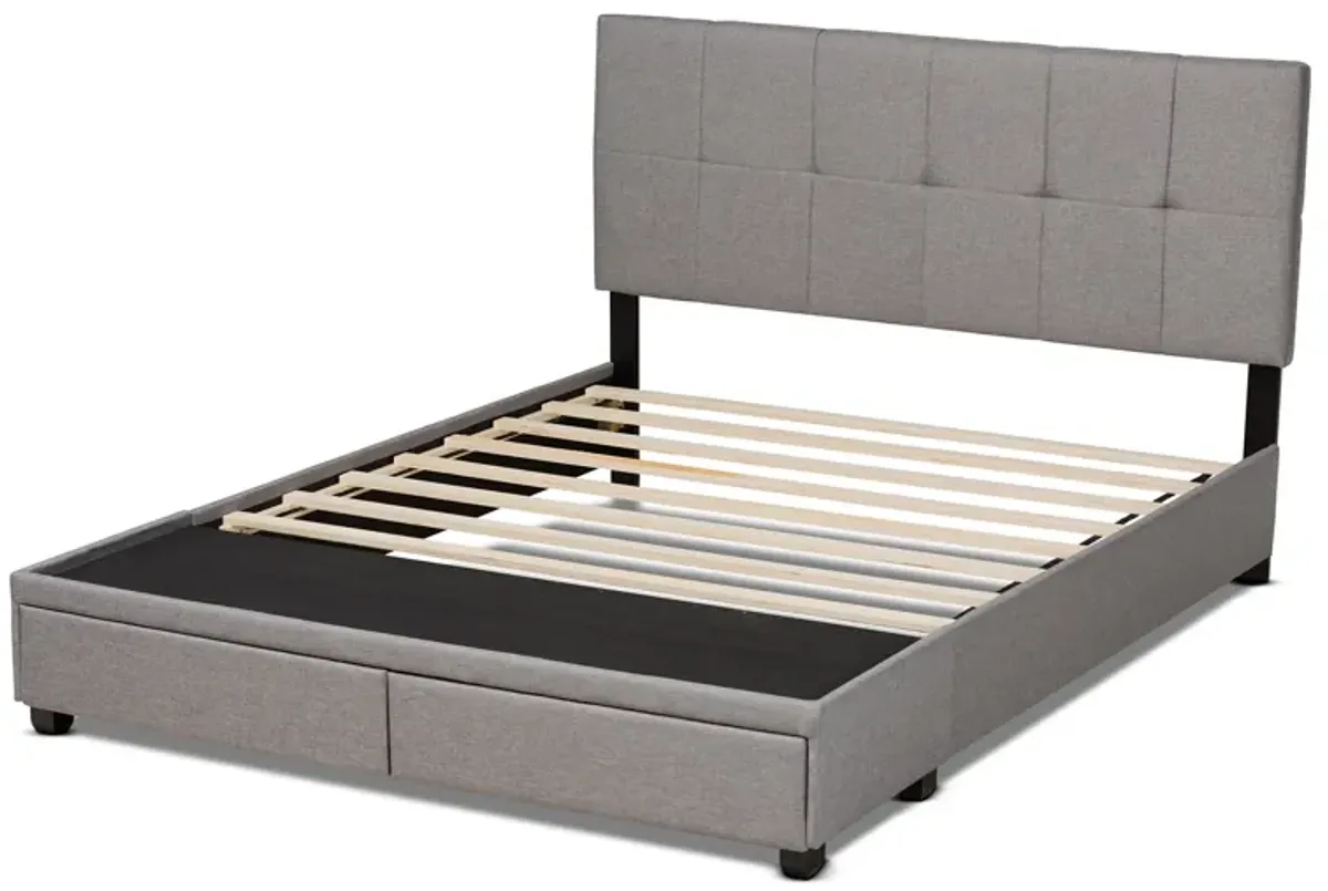 Baxton Studio Netti Charcoal Fabric Upholstered 2-Drawer Queen Size Platform Storage Bed