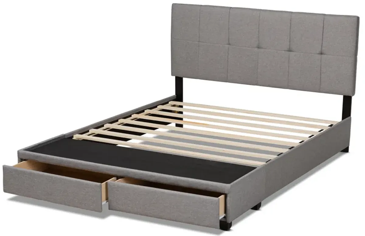 Baxton Studio Netti Charcoal Fabric Upholstered 2-Drawer Queen Size Platform Storage Bed