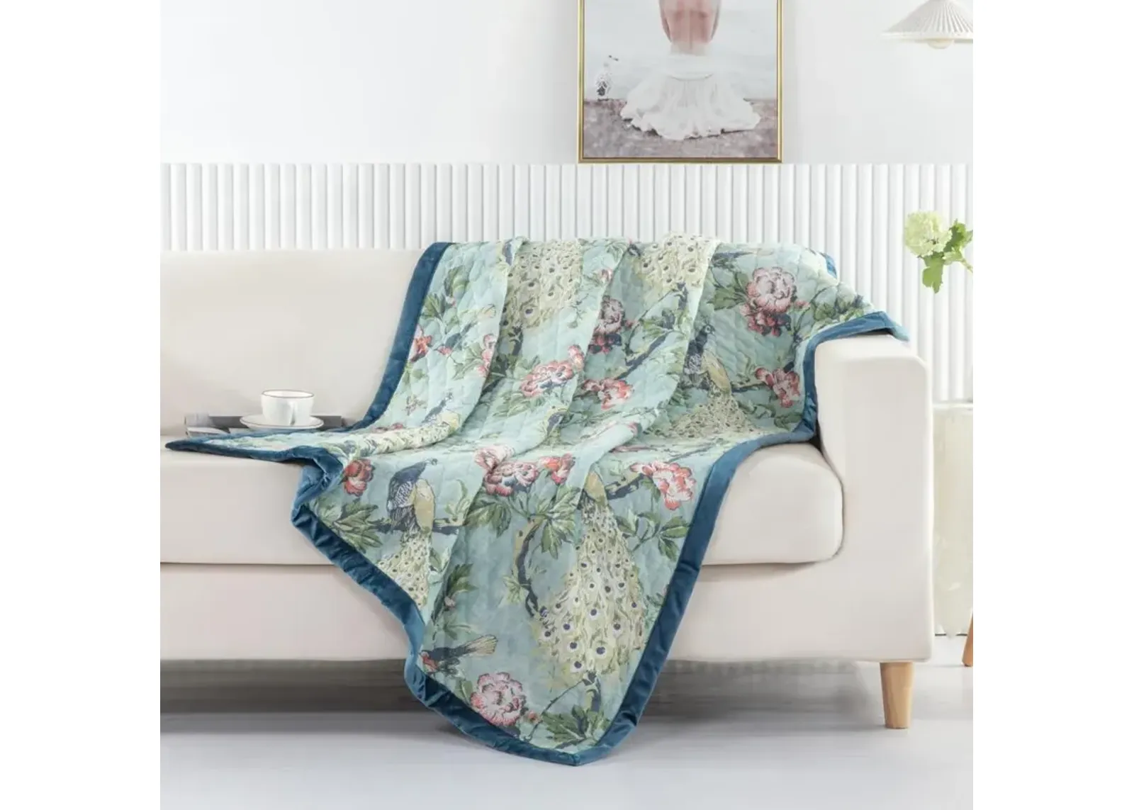 Greenland Home Pavona Enchanted Garden Quilted Throw, 50x60-inch, Jade