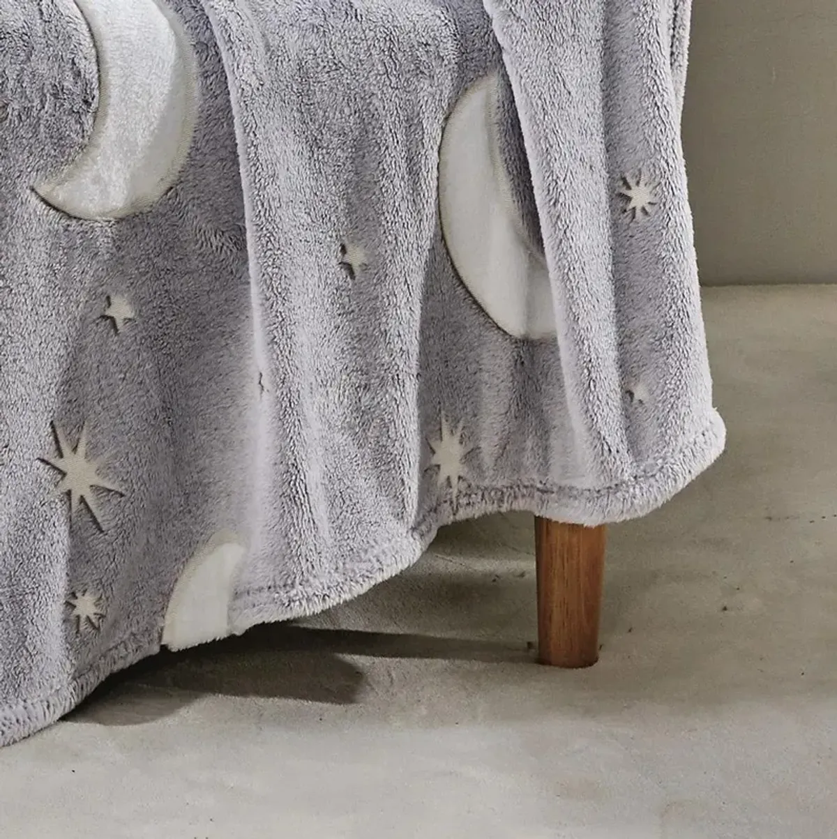 Star Moon Micro Plush All Season Throw Blanket 50" X 60" Gray by Plazatex