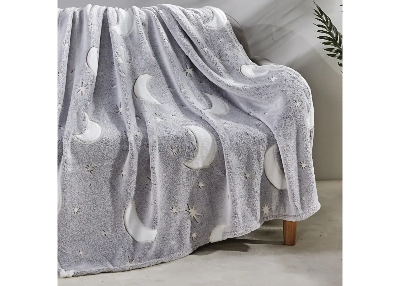 Star Moon Micro Plush All Season Throw Blanket 50" X 60" Gray by Plazatex