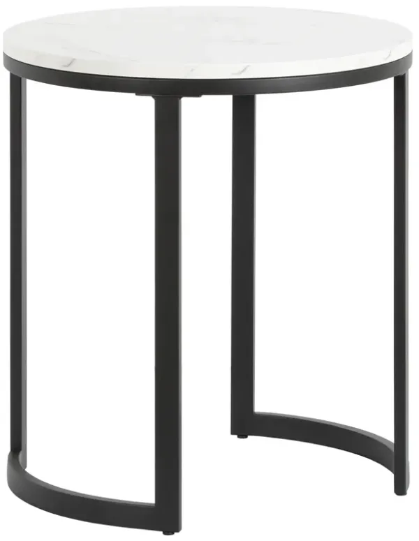 Round Faux Marble and Steel End Table for Living Room or Bedroom