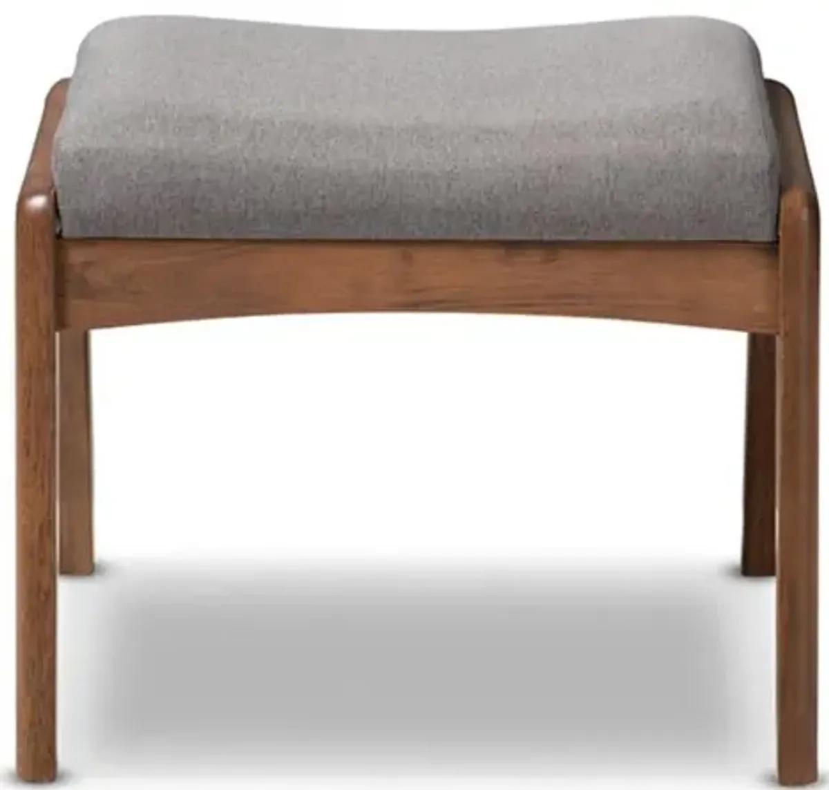 Walnut Wood Finishing and Grey Fabric Upholstered Ottoman