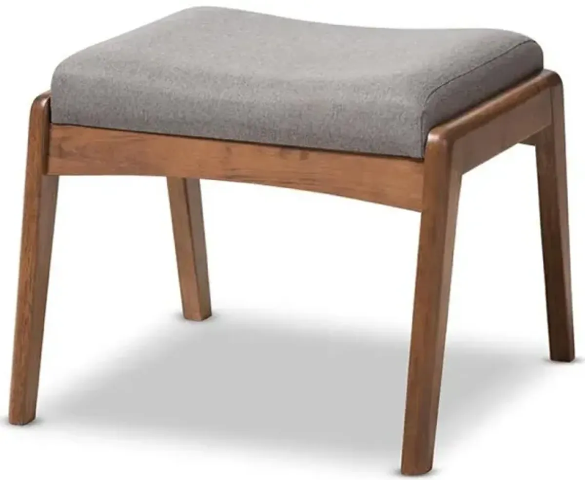 Walnut Wood Finishing and Grey Fabric Upholstered Ottoman