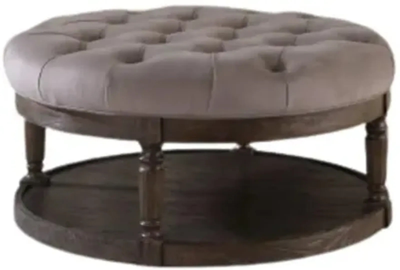 Best Master Linen Fabric Upholstered Round Ottoman in Otter/Smoked Rustic Gray