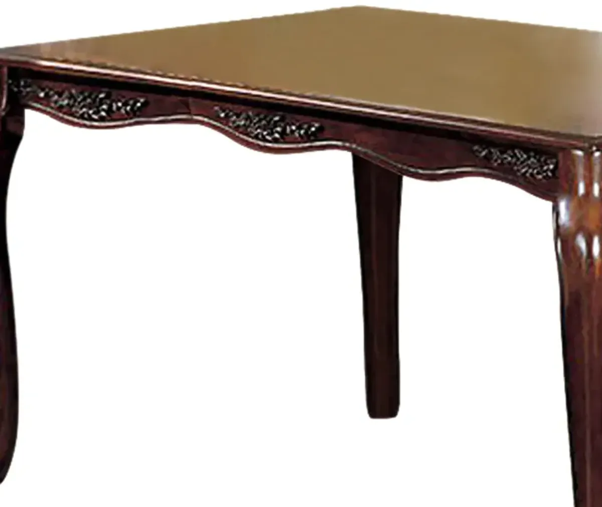 Wooden Dining Table with Floral Carved Accents and Cabriole Legs, Brown-Benzara