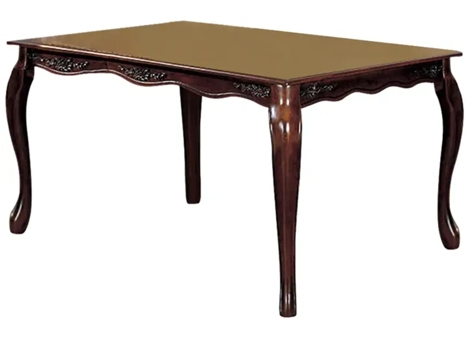 Wooden Dining Table with Floral Carved Accents and Cabriole Legs, Brown-Benzara