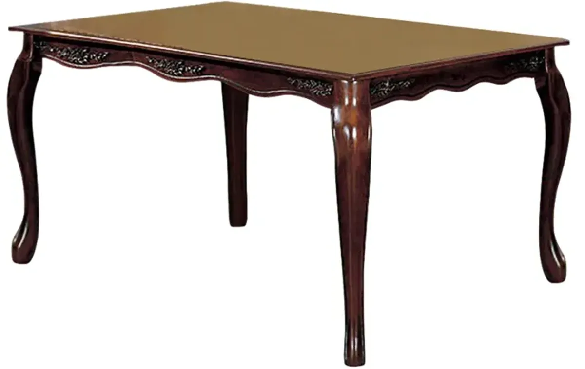 Wooden Dining Table with Floral Carved Accents and Cabriole Legs, Brown-Benzara