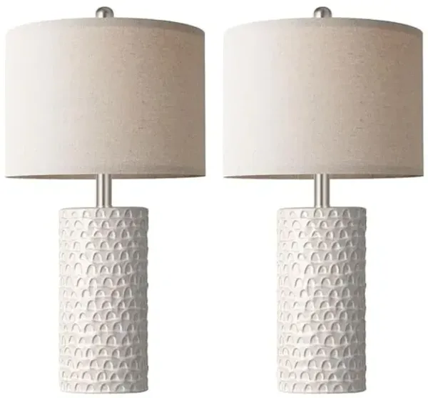 Ceramic Table Lamp Set of 2 – Farmhouse Beige, White Shade, 24.75" Tall