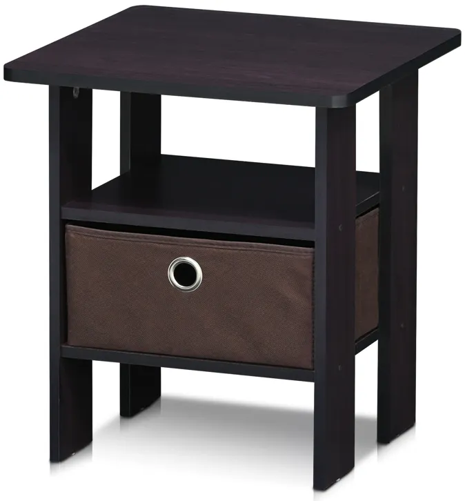 Furinno Andrey End Table / Side Table / Night Stand / Bedside Table with Bin Drawer, Dark Walnut, 1-Pack, Center Bin