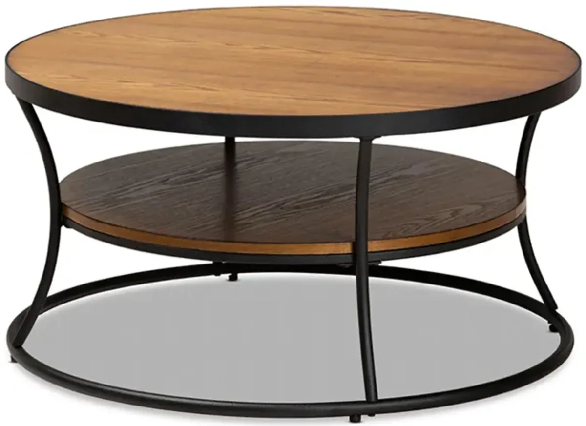 Baxton Studio Albany Vintage Rustic Industrial Walnut Brown Finished Wood and Black Finished Metal 1-Shelf Coffee Table