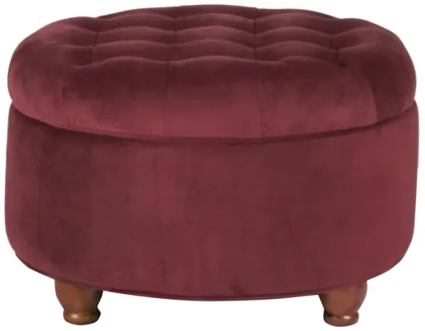 Velvet Upholstered Wooden Ottoman with Tufted Lift Off Lid Storage, Red - Benzara