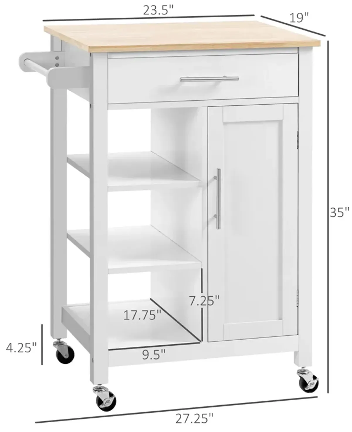 White Kitchen Island: Compact Rolling Cart with Shelf & Drawer