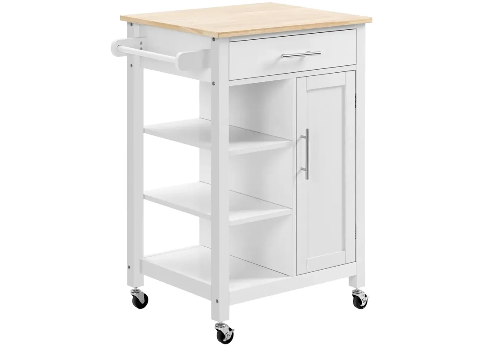 White Kitchen Island: Compact Rolling Cart with Shelf & Drawer