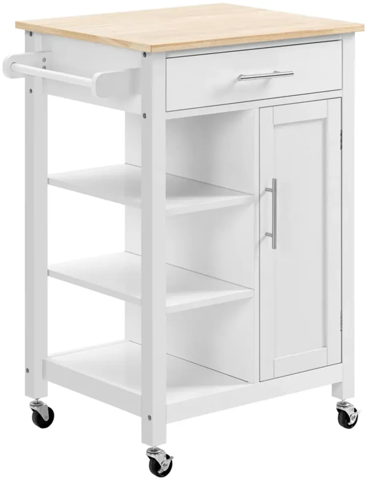 White Kitchen Island: Compact Rolling Cart with Shelf & Drawer