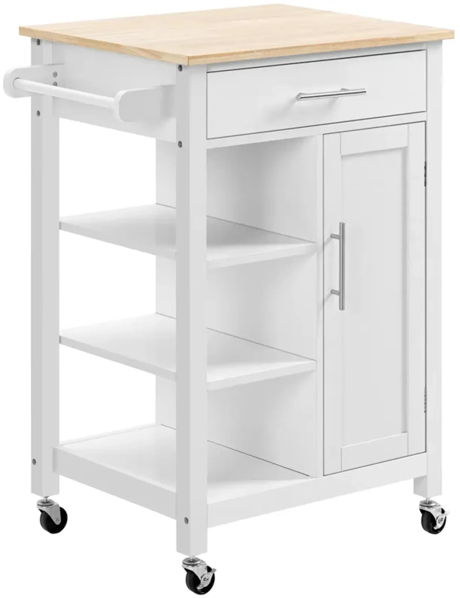 White Kitchen Island: Compact Rolling Cart with Shelf & Drawer